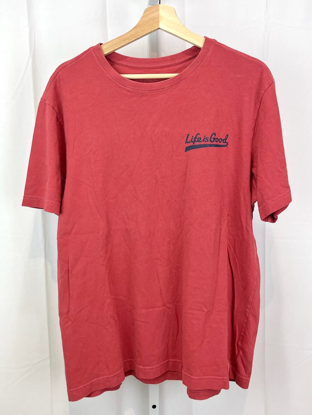 LIFE IS GOOD Mens Size M Short Sleeve Crusher T Shirt Spellout Logo Red